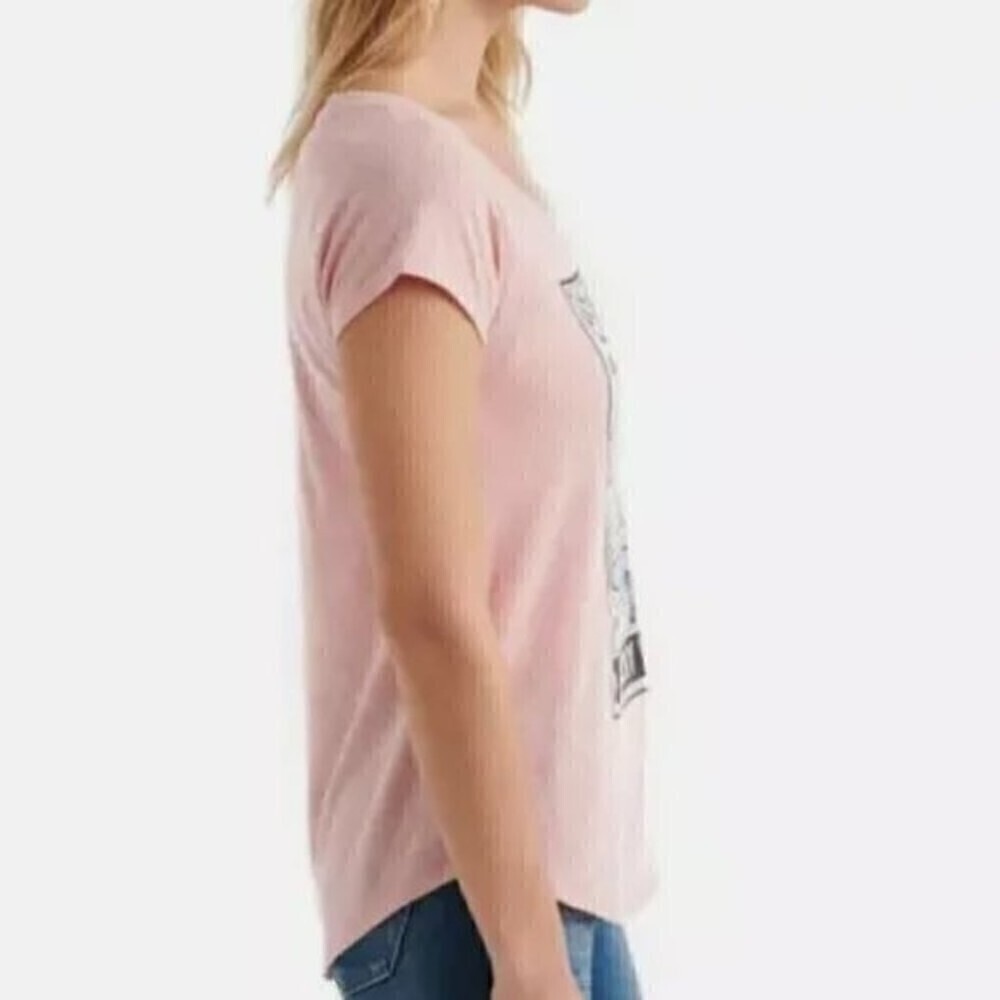 Lucky Brand T-Shirt Size Small Floral Cabbage Rose Trademark Peach Graphic Print - Picture 2 of 7
